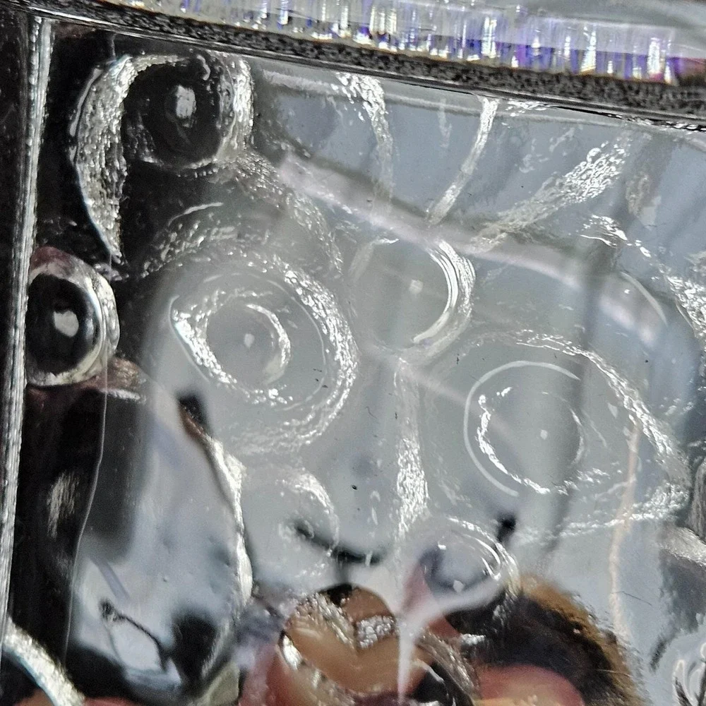 VTG Skruf Sweden Viking Face Heavy Block Square Crystal Dish '70s Lars Hellsten